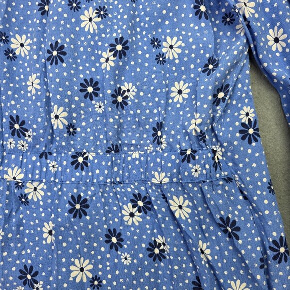 Talbots Shirt Womens Large Blue Daisy Floral Wrap Blouse Top Boho Preppy Casual - Picture 8 of 13
